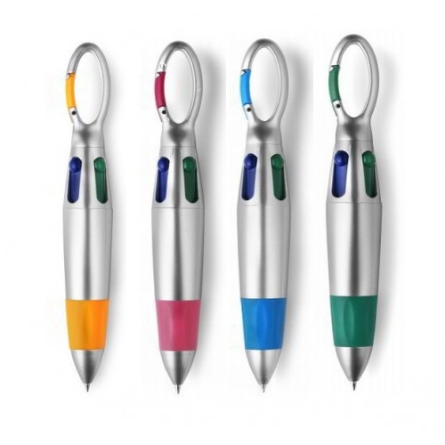 Vier-Farbkugelschreiber mit Karabiner Set